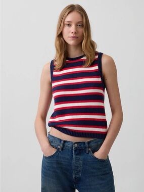 Gap Womens Red White Blue Striped Cotton Knit Sweater Vest Small Petite